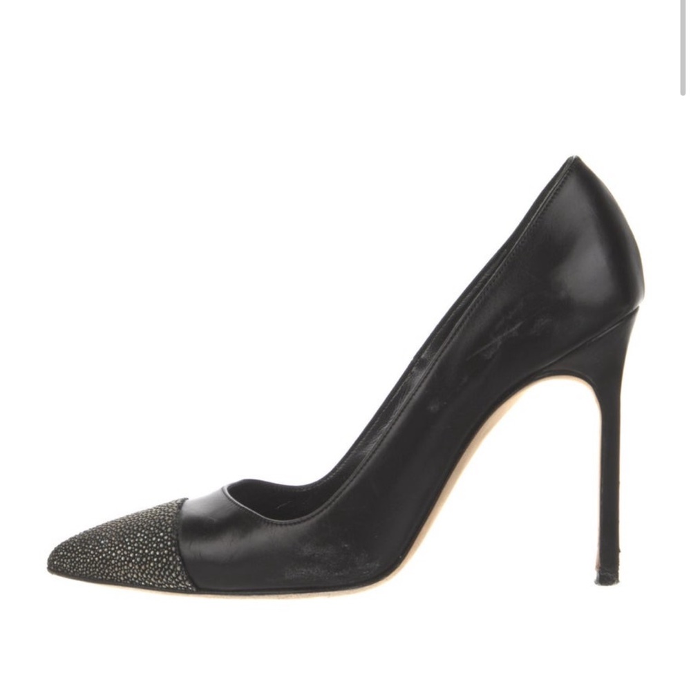 Manolo Blahnik Leather Crystal Embellished Pumps